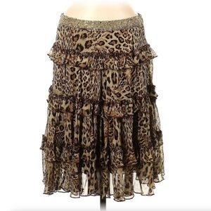 Vintage Robert Rodriguez Silk Embellished Tiered Leopard Print Beaded Skirt 31"